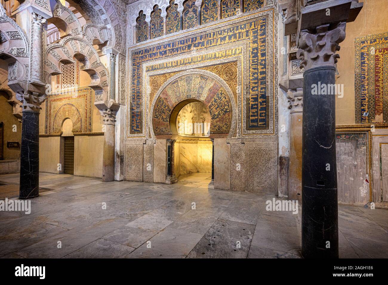 Cordoba, Cordoba Province, Andalusia, southern Spain.   Interior of the Mosque.  La Mezquita.  The mihrab.  The historic centre of Cordoba is a UNESCO Stock Photo