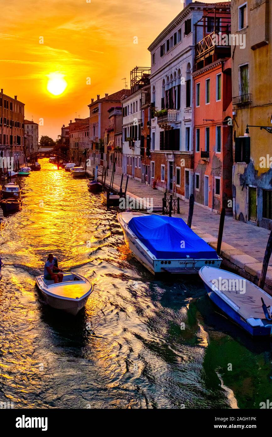 Rio della Sensa at sunset, Venice, Italy Stock Photo