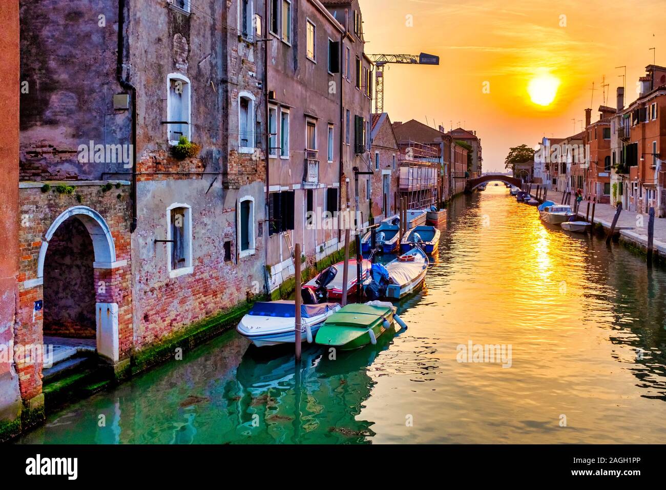 Rio de Sant’Alvise at sunset, Venice, Italy Stock Photo