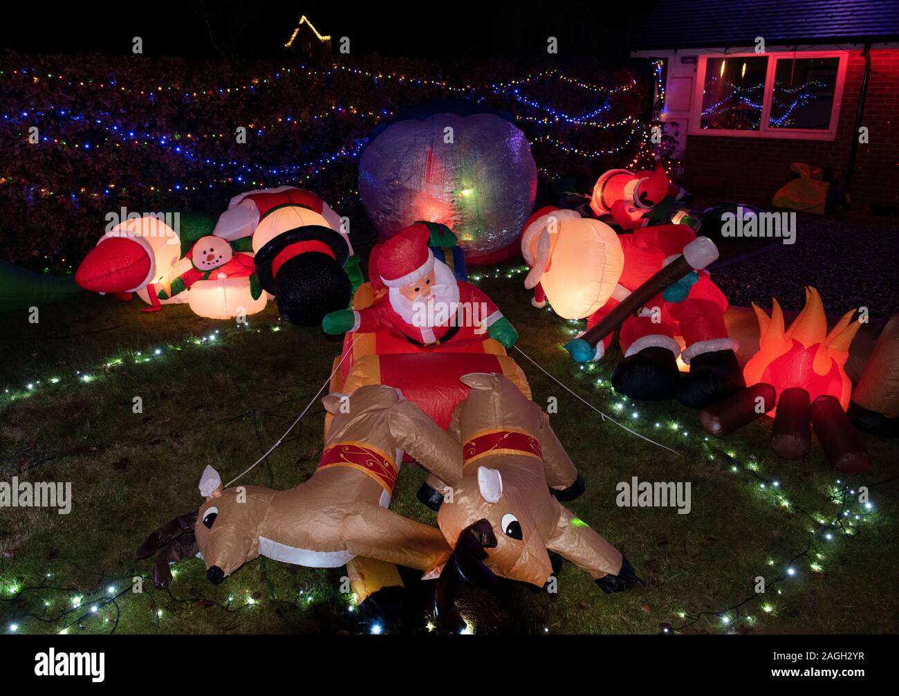 Big Christmas light display not blown up and flat out.The figures blow up and light for that Christmas feeling!!!! Stock Photo