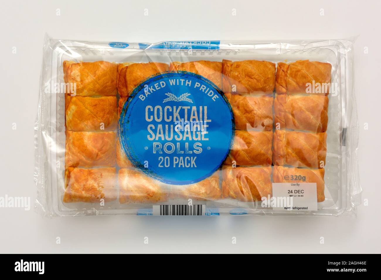 20 pack of cocktail sausage rolls,baked with pride Stock Photo