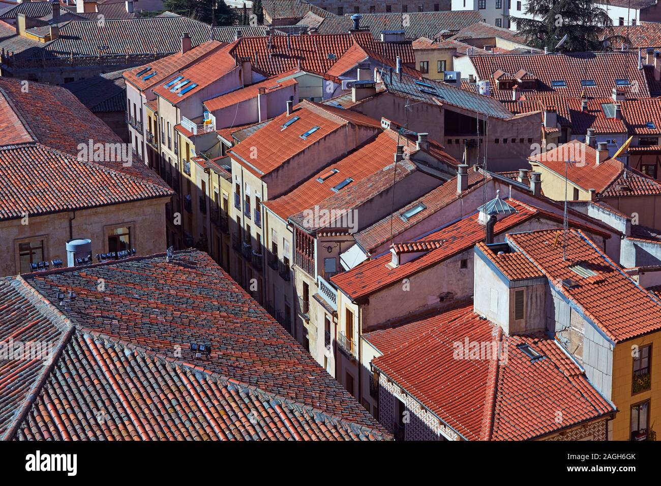 Aerial view of the skyline of the rooftops of downtown Salamanca Stock Photo