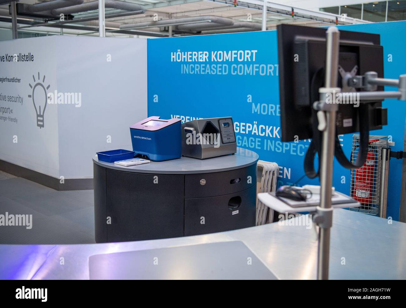 Munich, Germany. 19th Dec, 2019. Explosives testing equipment is available at the new security checkpoint at Munich Airport. Among other things, faster luggage and body scanners were installed at two security checkpoints. Transportation Minister Reichhart, (CSU) announced the first test results of the newly installed safety system in a press conference. Credit: Lino Mirgeler/dpa/Alamy Live News Stock Photo