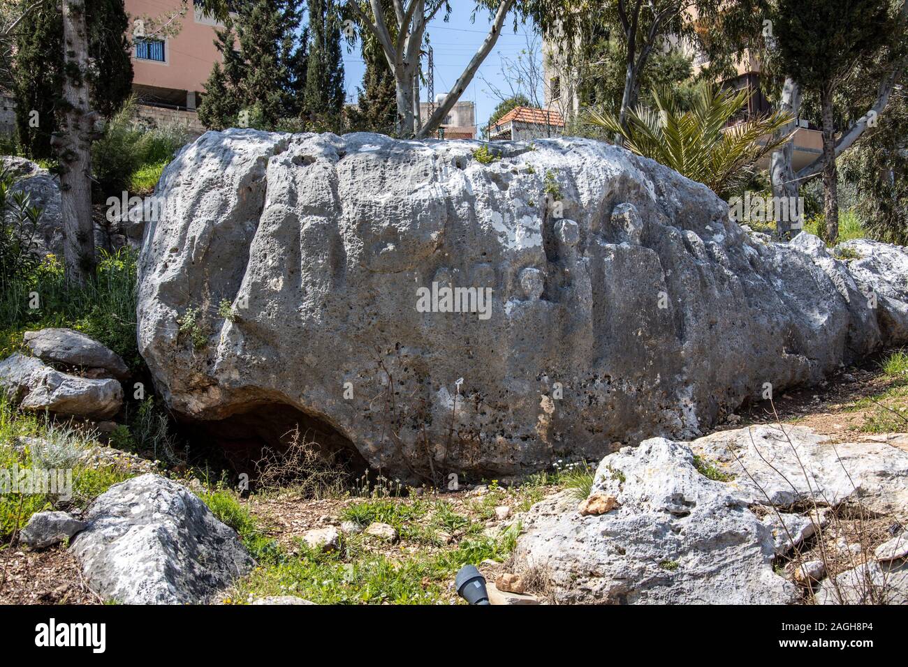 Jesus and his Disciples rock carving, Qana Holy Grotto, Qana or Cana, Lebanon Stock Photo