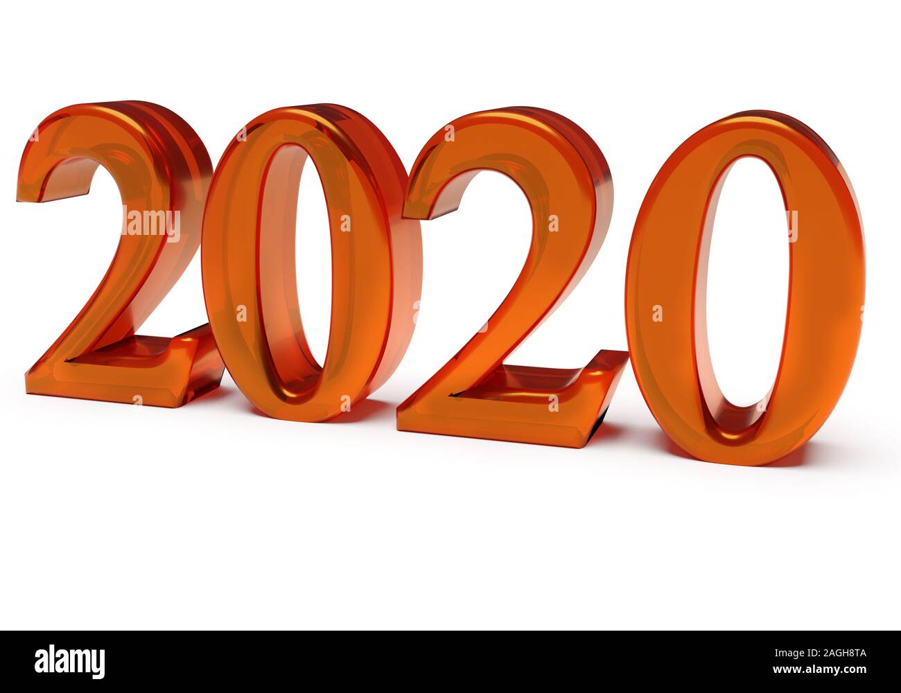 Red numbers of New Year 2020 with shadow. 3d render Stock Photo