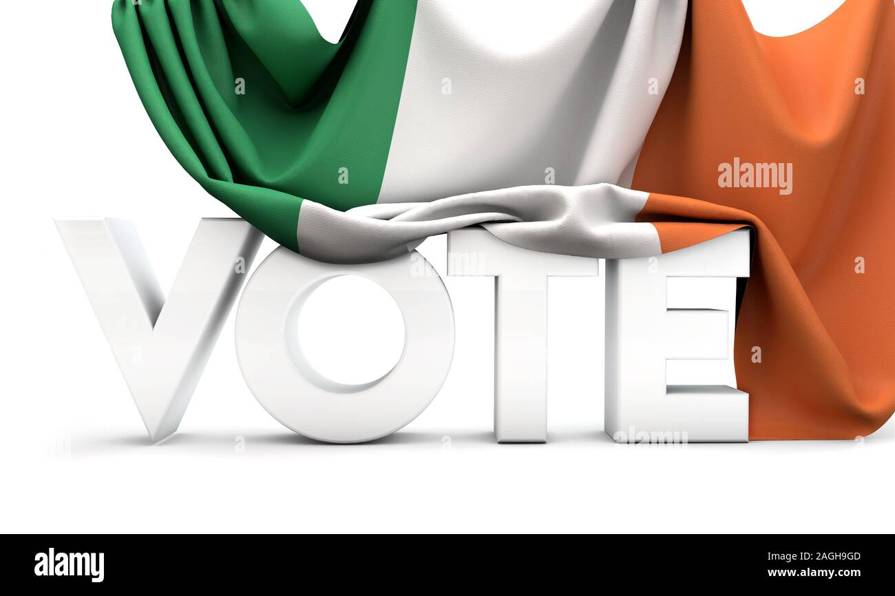 Ireland vote concept. Vote word covered in national flag. 3D Render Stock Photo