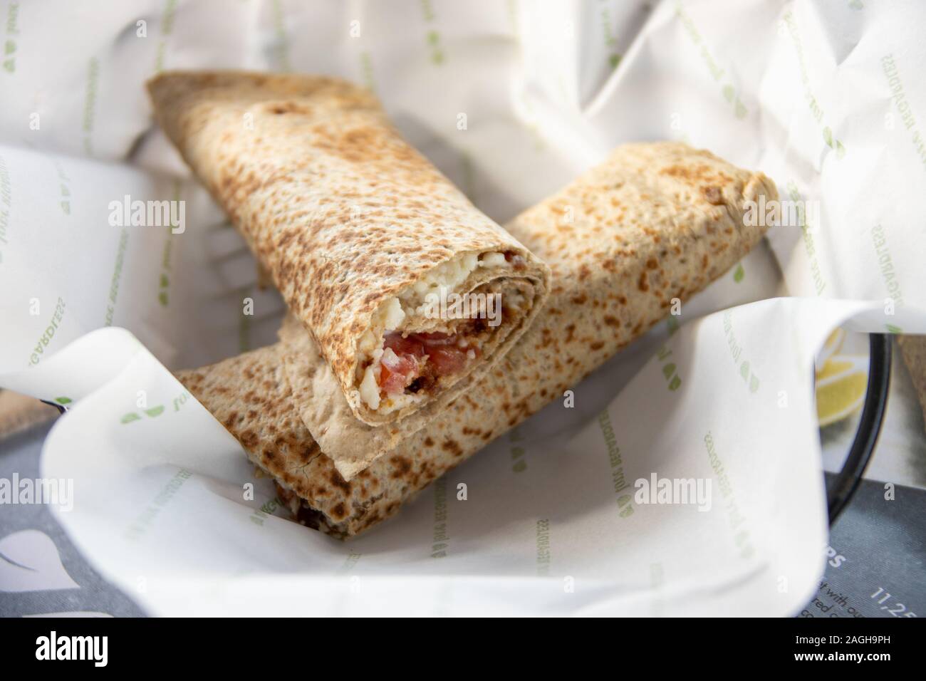 Bacon and Cheese Wrap, Zaatar w Zeit Restaurant, Beirut Lebanon Stock Photo