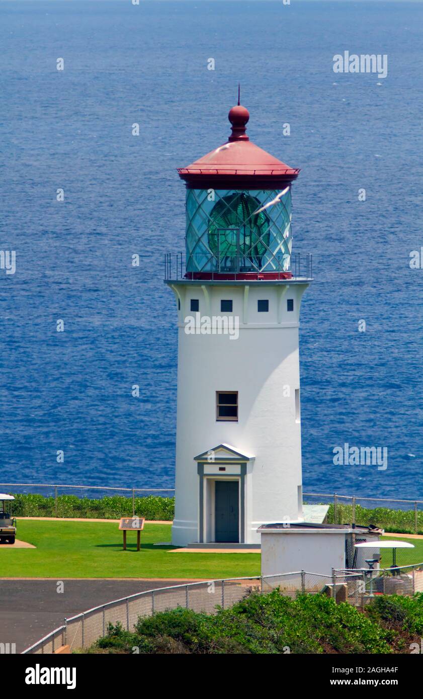 Daniel K Inouye lighthouse located on the island of Kauai, Hawaii. Stock Photo