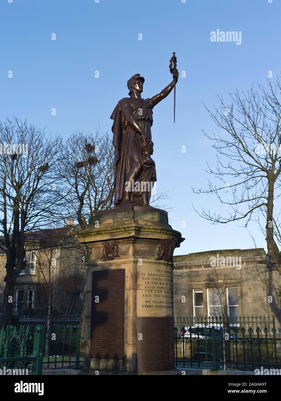 dh Sir Johns square War Memorial THURSO CAITHNESS Scottish victory sheltering child statue Scotland Stock Photo