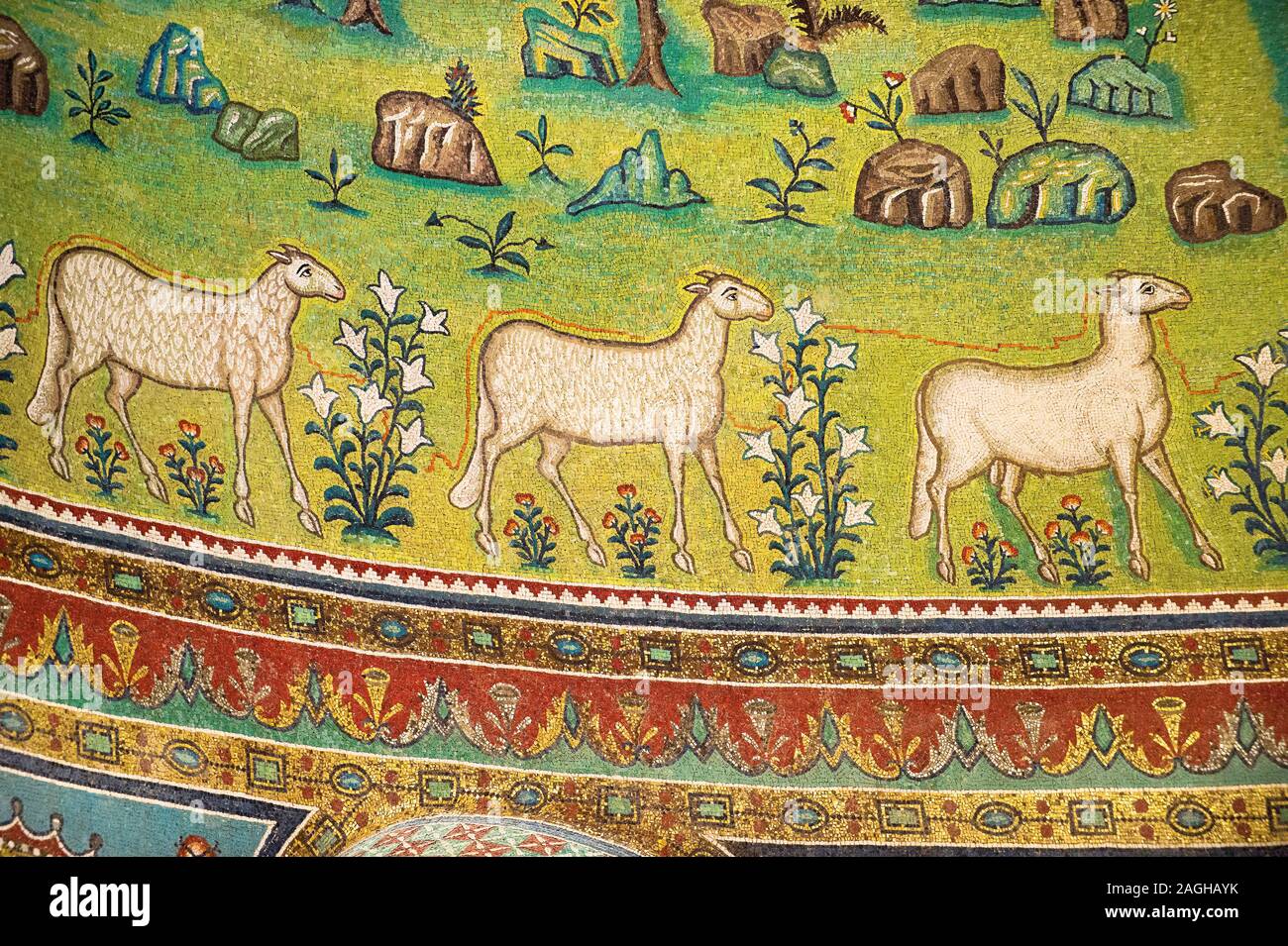 Byzantine mosaic interior of the Basilica of Sant' Apollinare in Classe. Saint Apollinaris in