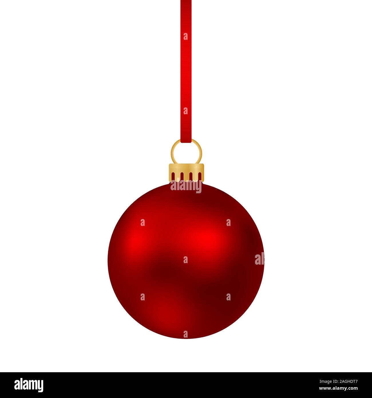 Red Christmas ball on a ribbon with a beautiful bow isolated on white ...
