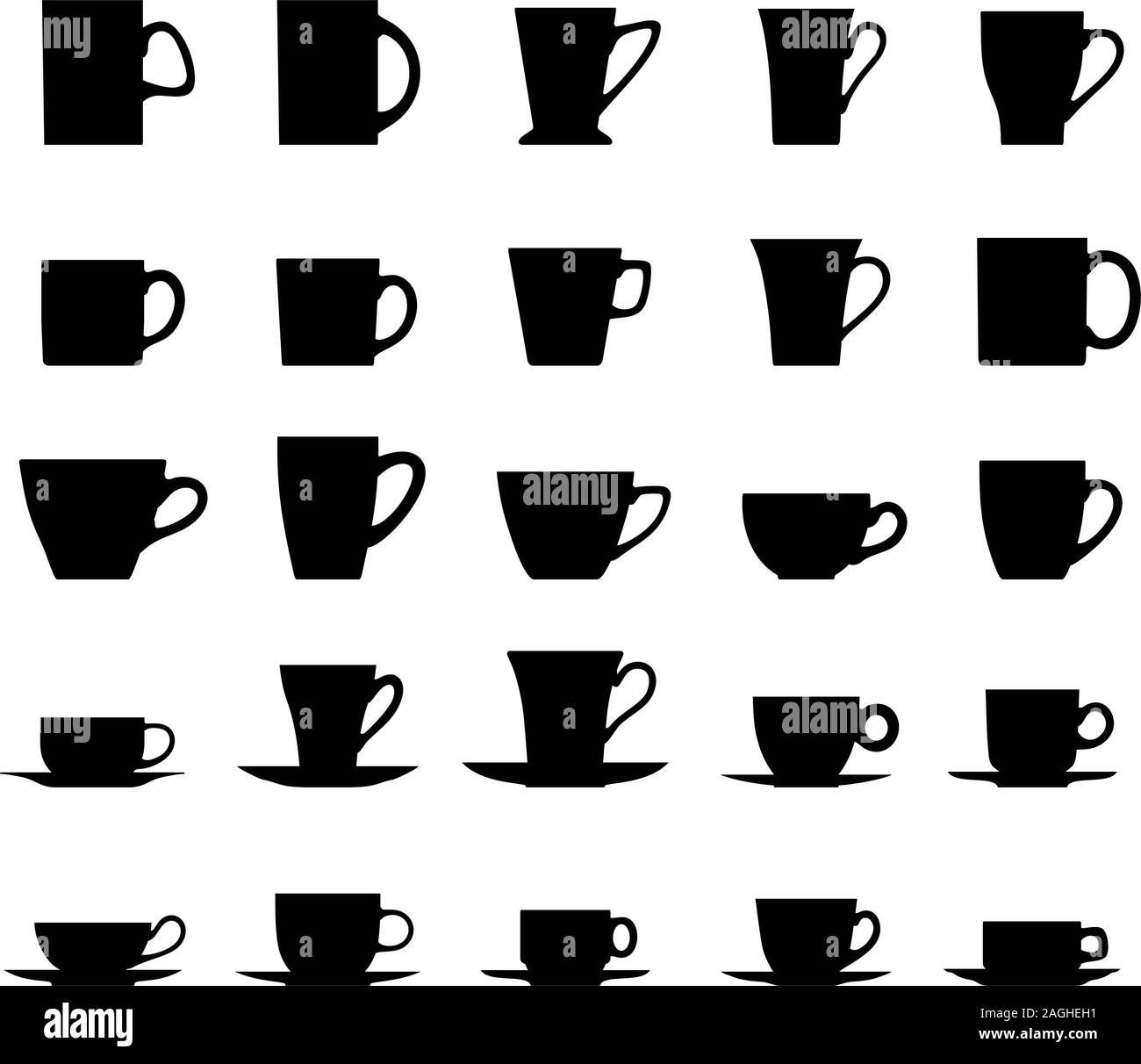 Set of different silhouettes tea cups isolated on white background. Vector illustration Stock