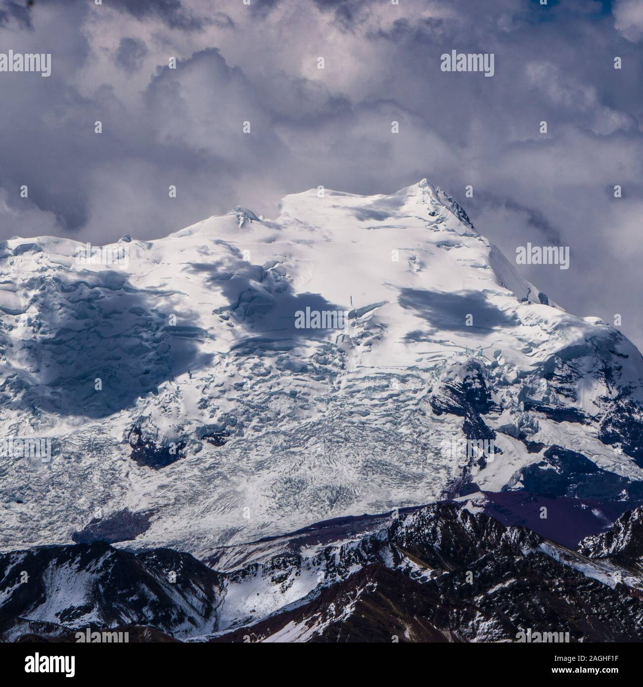 Alpamayo snowy mountain located in Cusco, Peru Stock Photo