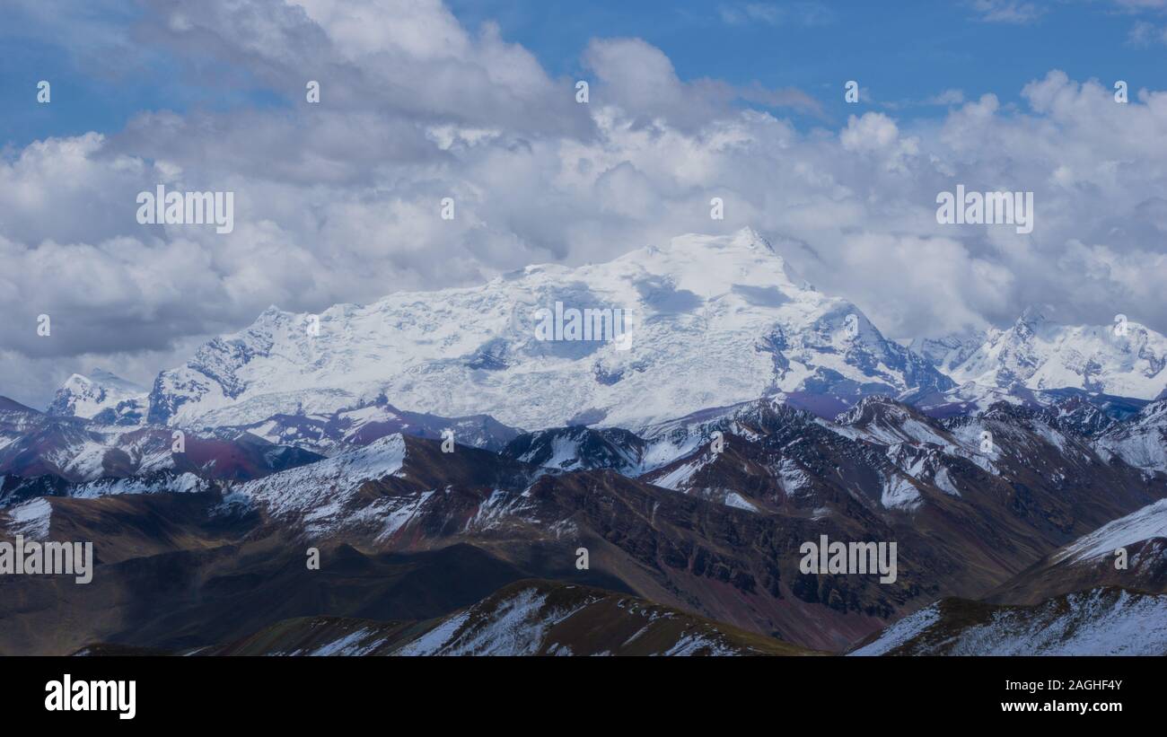 Alpamayo snowy mountain located in Cusco, Peru Stock Photo