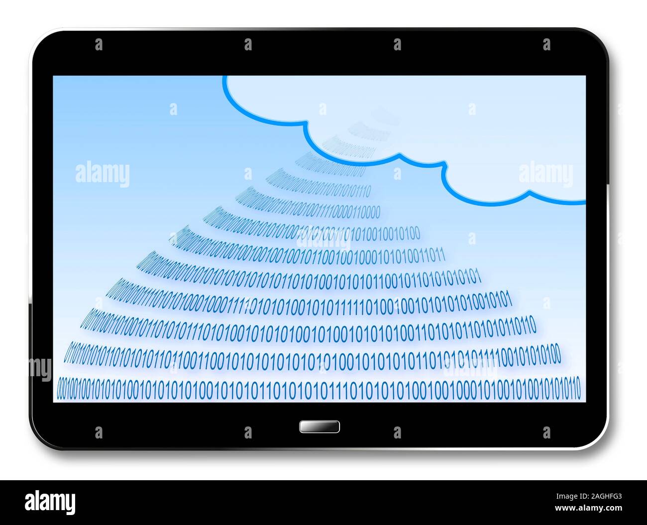 Secure storage on service cloud - 3D render concept image with binary ...