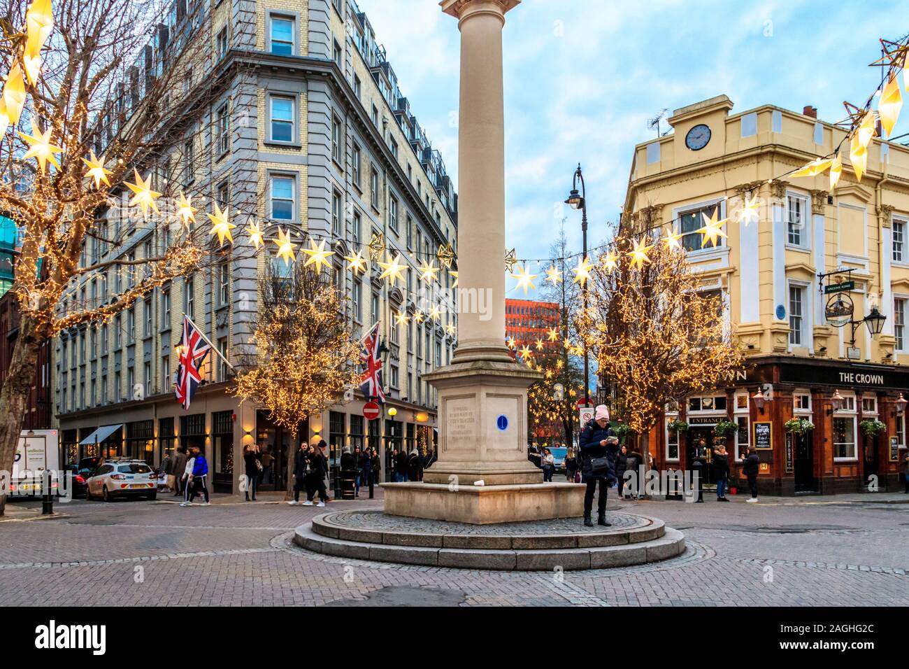 Christmas lights at Seven Dials in Covent Garden, London, UK Stock Photo