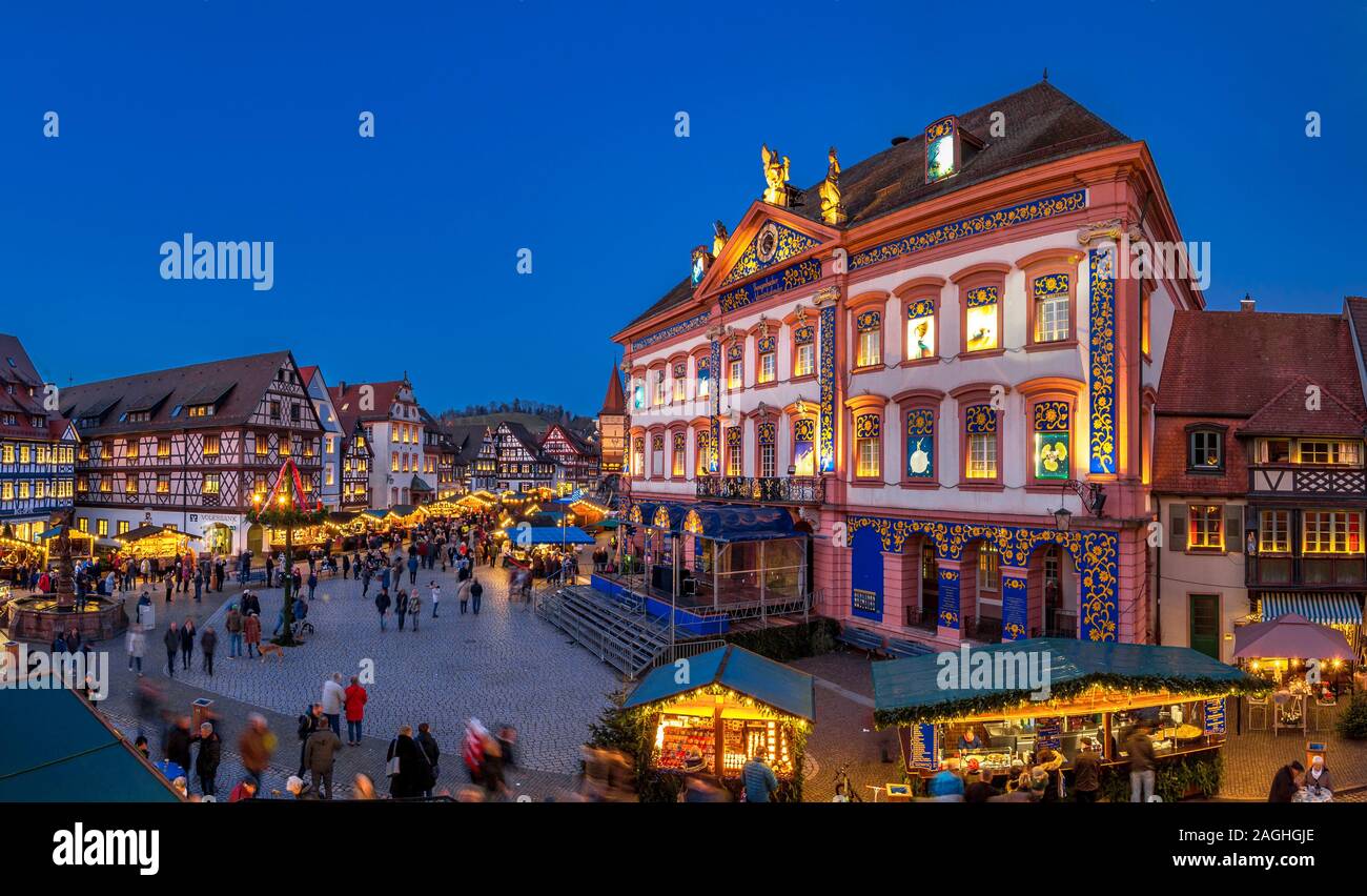 Christmas Market, dusk, Gengenbach, Black Forest, Baden-Württemberg, Germany, Europe Stock Photo