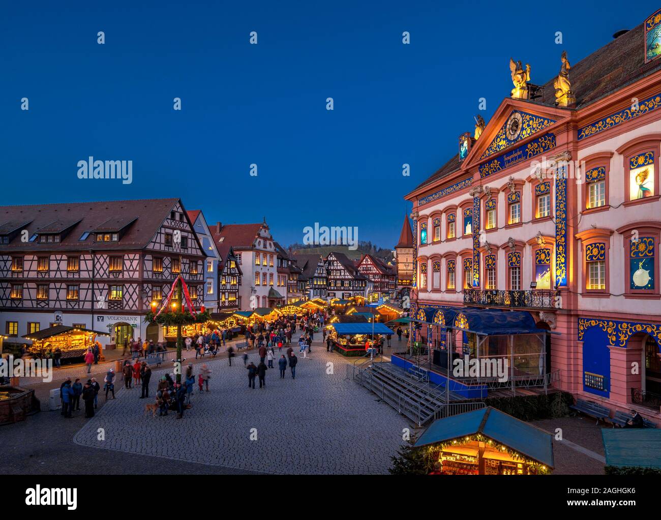 Christmas Market, dusk, Gengenbach, Black Forest, Baden-Württemberg, Germany, Europe Stock Photo