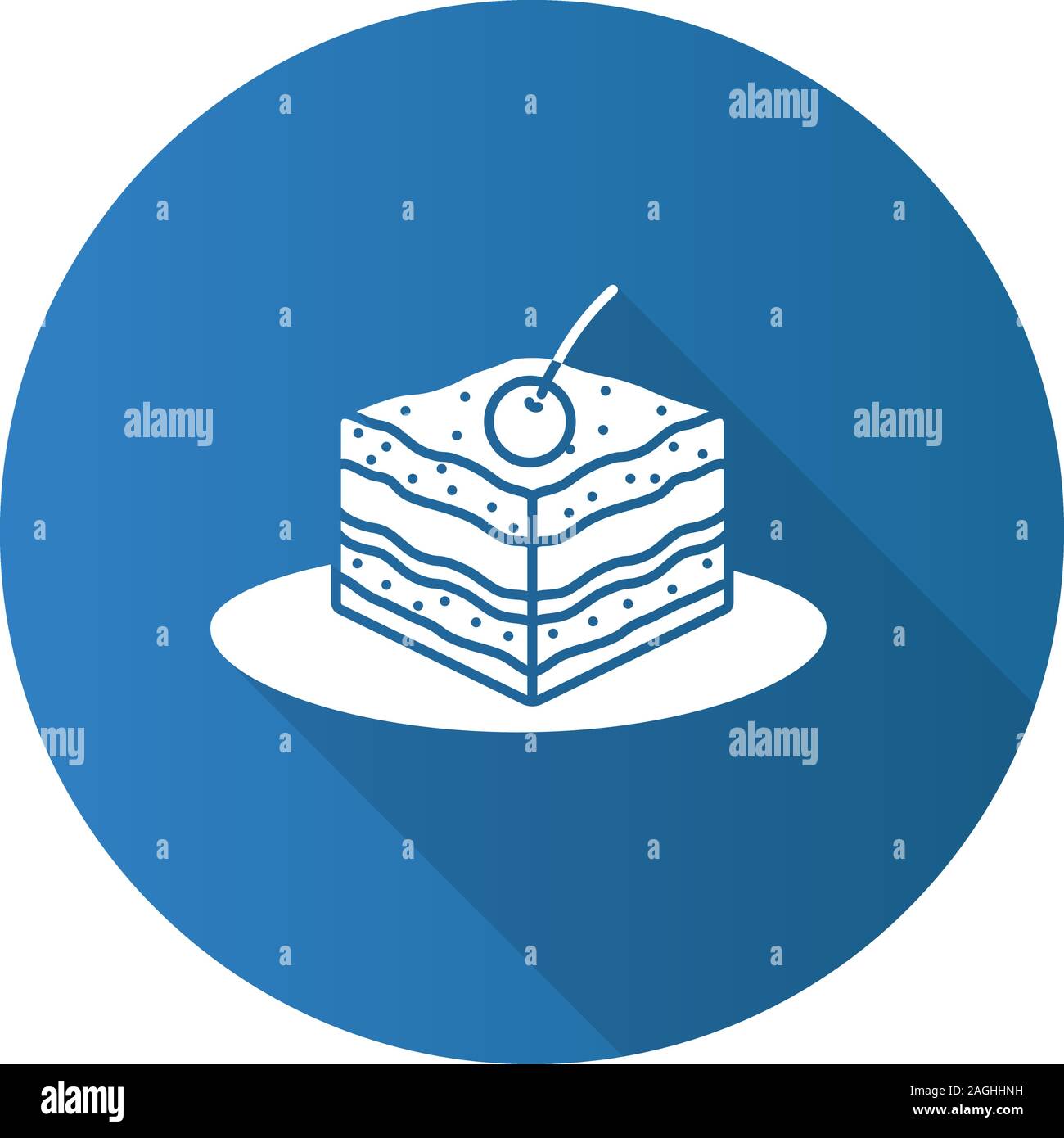 Tiramisu flat design long shadow glyph icon. Cake with cherry. Vector silhouette illustration Stock Vector