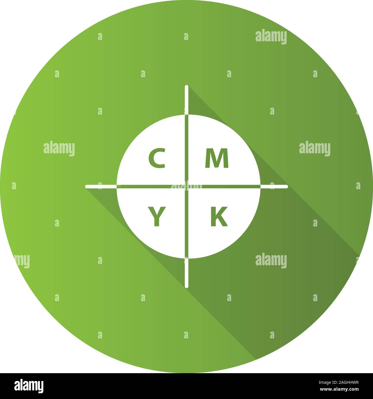 CMYK color circle model flat design long shadow glyph icon. Cyan ...