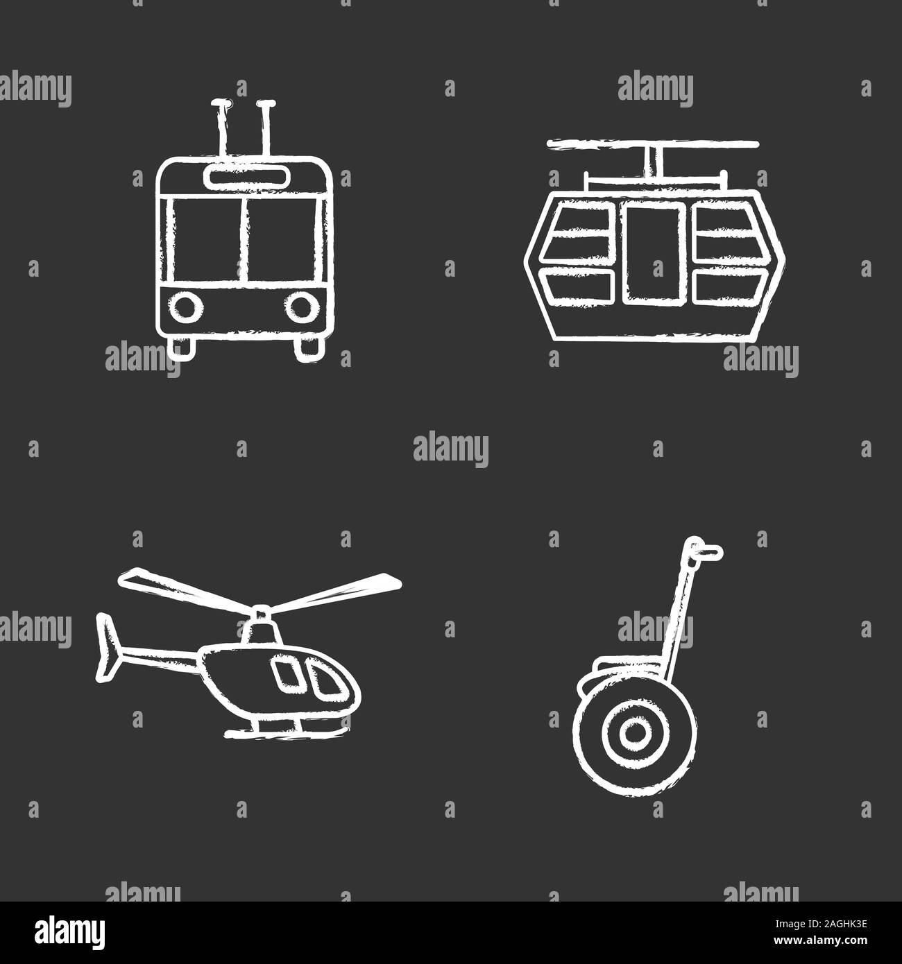 Public transport chalk icons set. Modes of transport. Trolleybus,  funicular, helicopter, self-balancing scooter. Isolated vector chalkboard  illustrati Stock Vector Image & Art - Alamy
