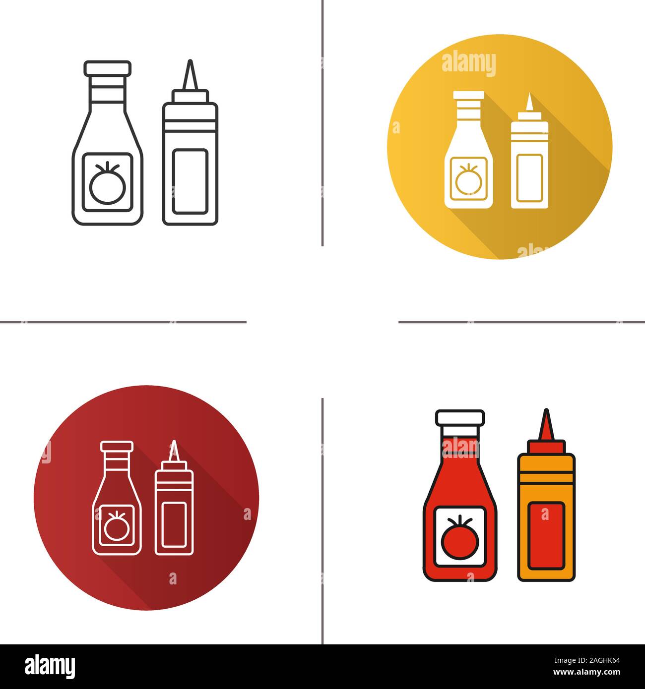 Ketchup and mustard icon. Flat design, linear and color styles