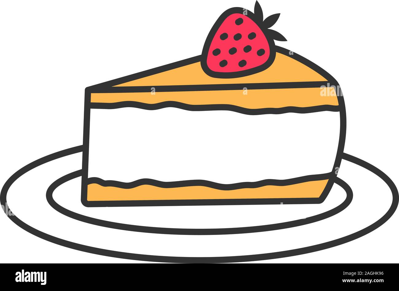 Cheesecake with strawberry color icon. Piece of cake. Isolated vector