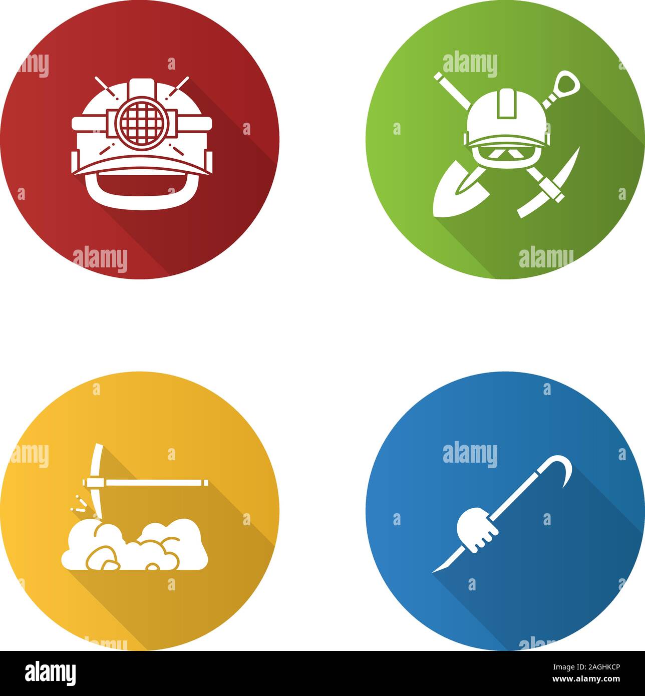 Mining construction tools flat design long shadow glyph icon. Safety ...