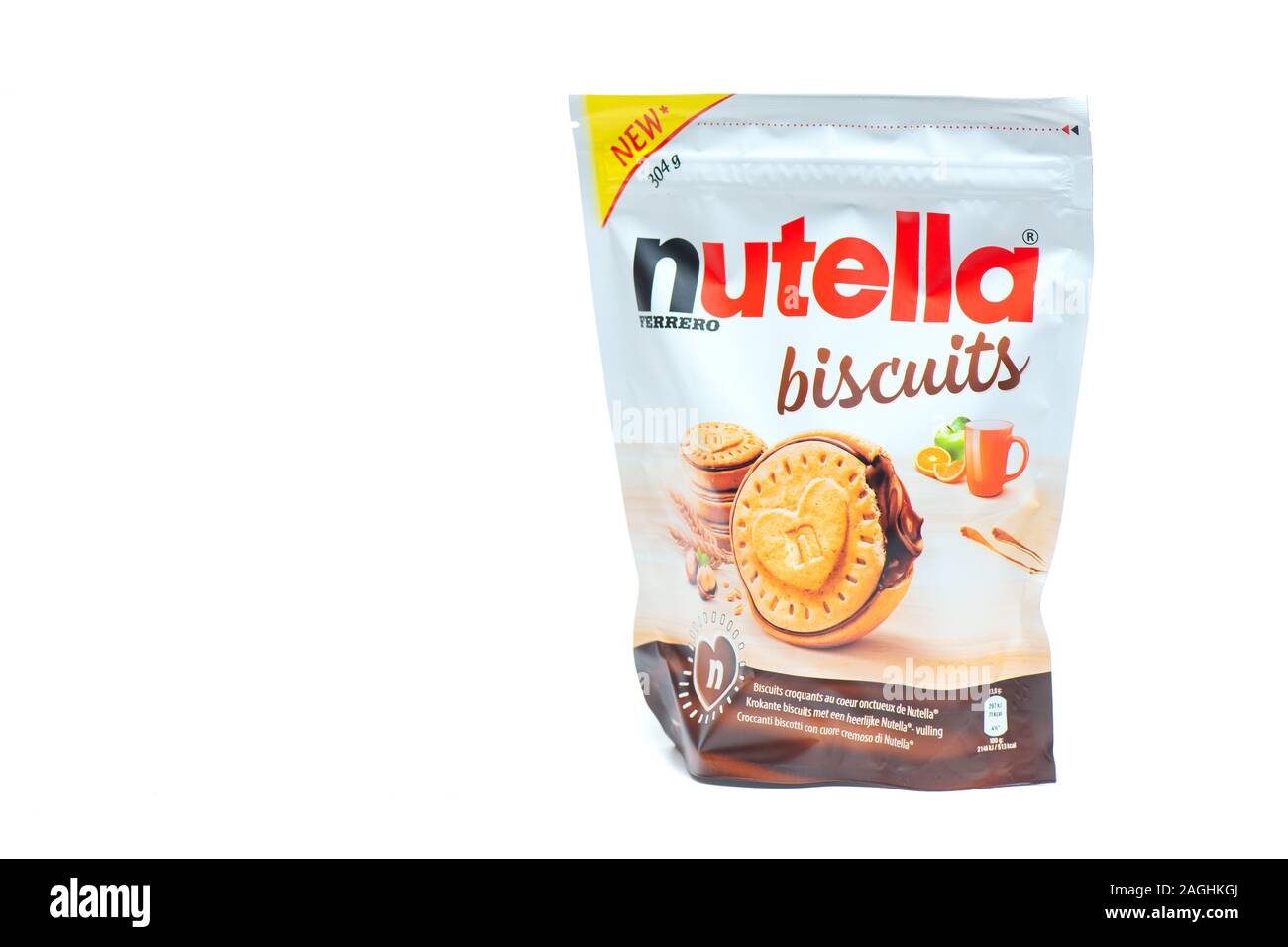 San Pellegrino terme, Italy - December 19, 2019: The new Nutella biscuits  brand Ferrero Italia on a white background Stock Photo - Alamy