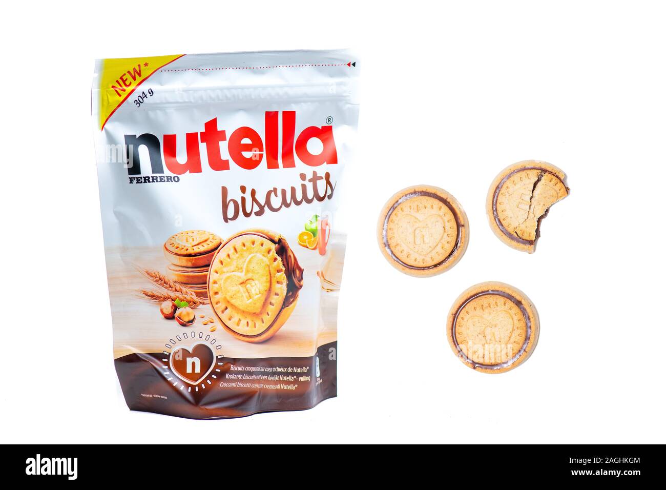 San Pellegrino terme, Italy - December 19, 2019: Nutella biscuits brand  Ferrero Italia on a white background Stock Photo - Alamy