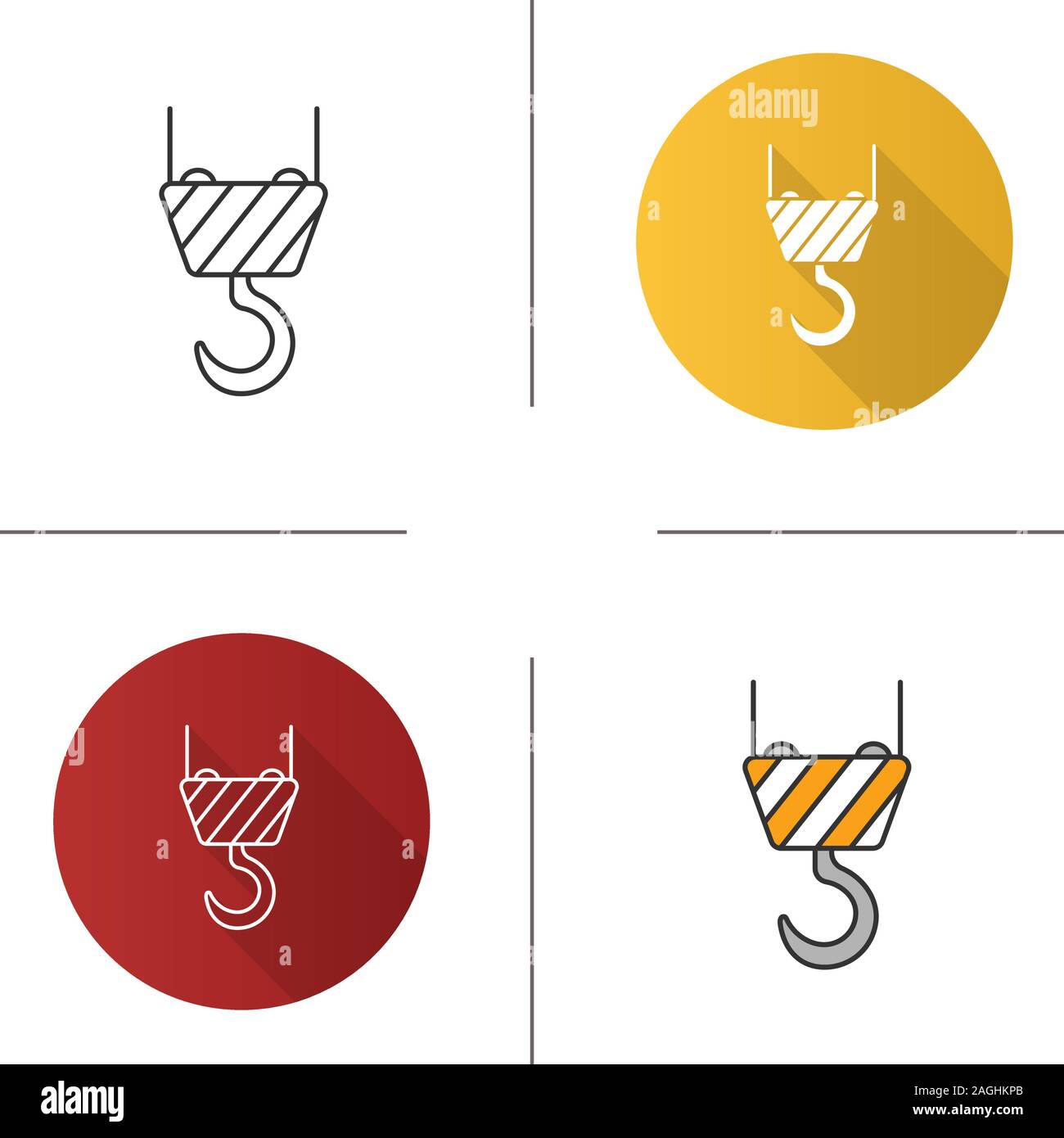 Cargo crane hook icon. Flat design, linear and color styles. Wire rope ...