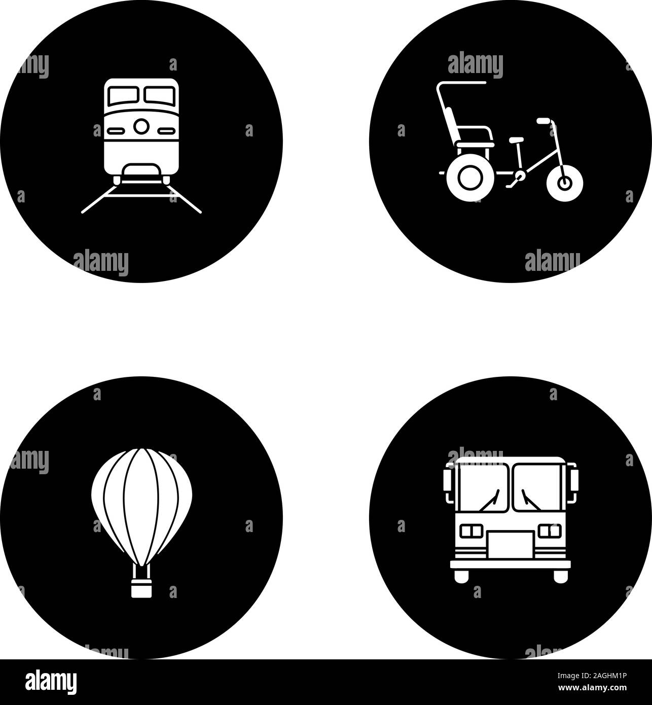 Public transport glyph icons set. Modes of transport. Train, cycle ...