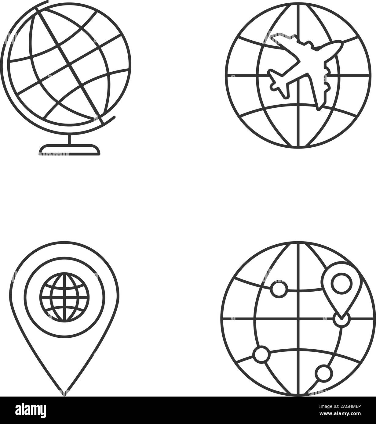 Worldwide linear icons set. Thin line contour symbols. World globe ...