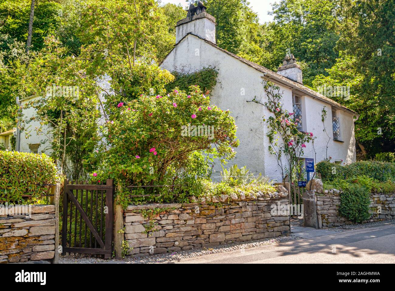 Dove Cottage, a small cottage on the outskirts of Grasmere where the poet William Wordsworth lived from 1799. Stock Photo