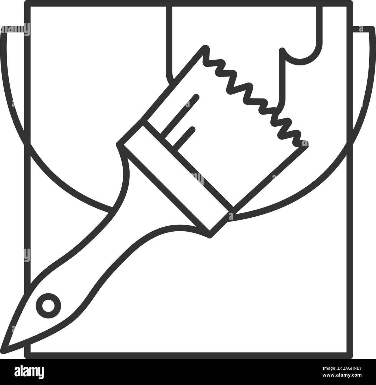 Paint bucket with brush linear icon. Thin line illustration. Interior