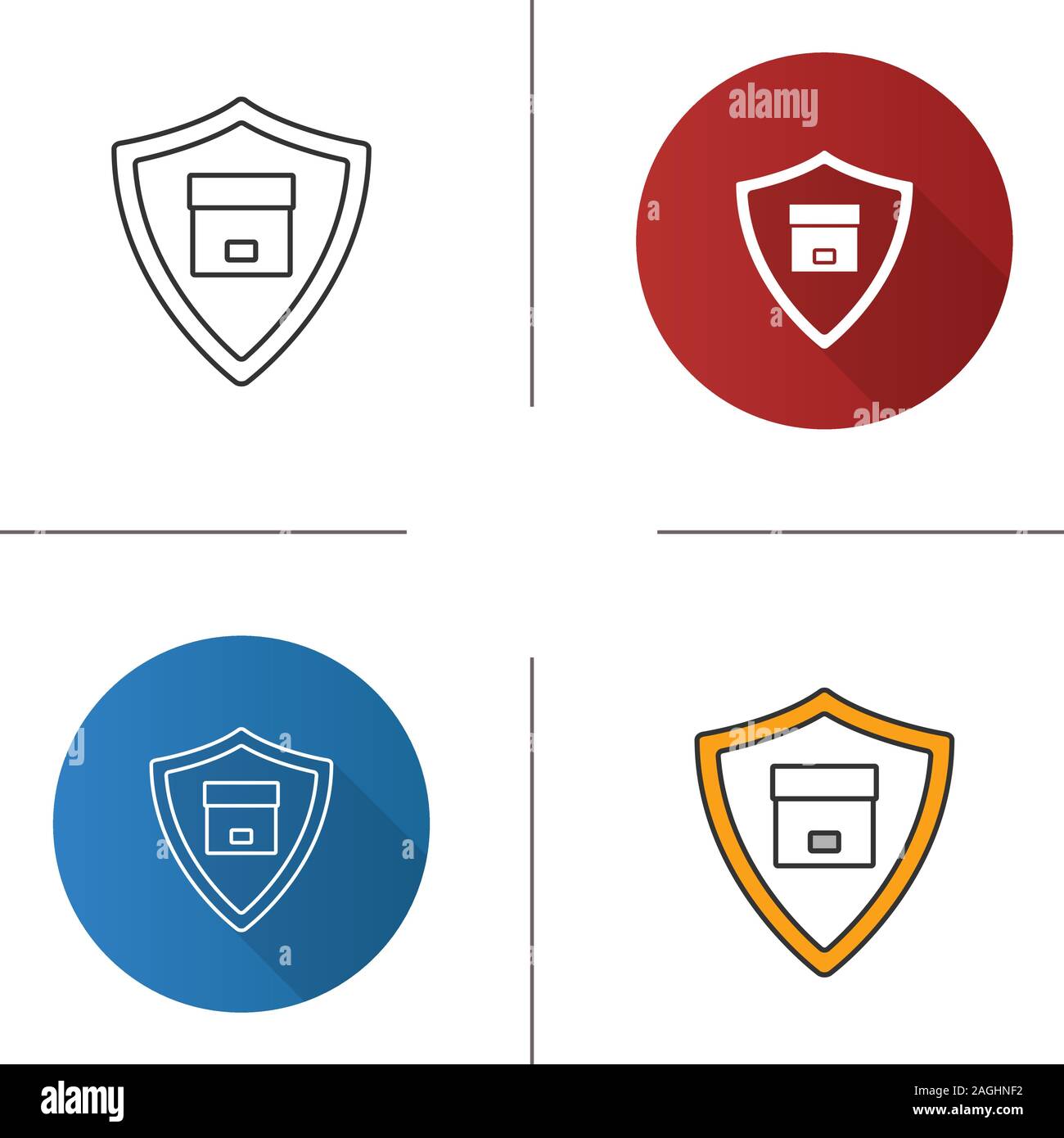 Secure delivery icon. Cargo insurance. Cardboard box inside shield ...