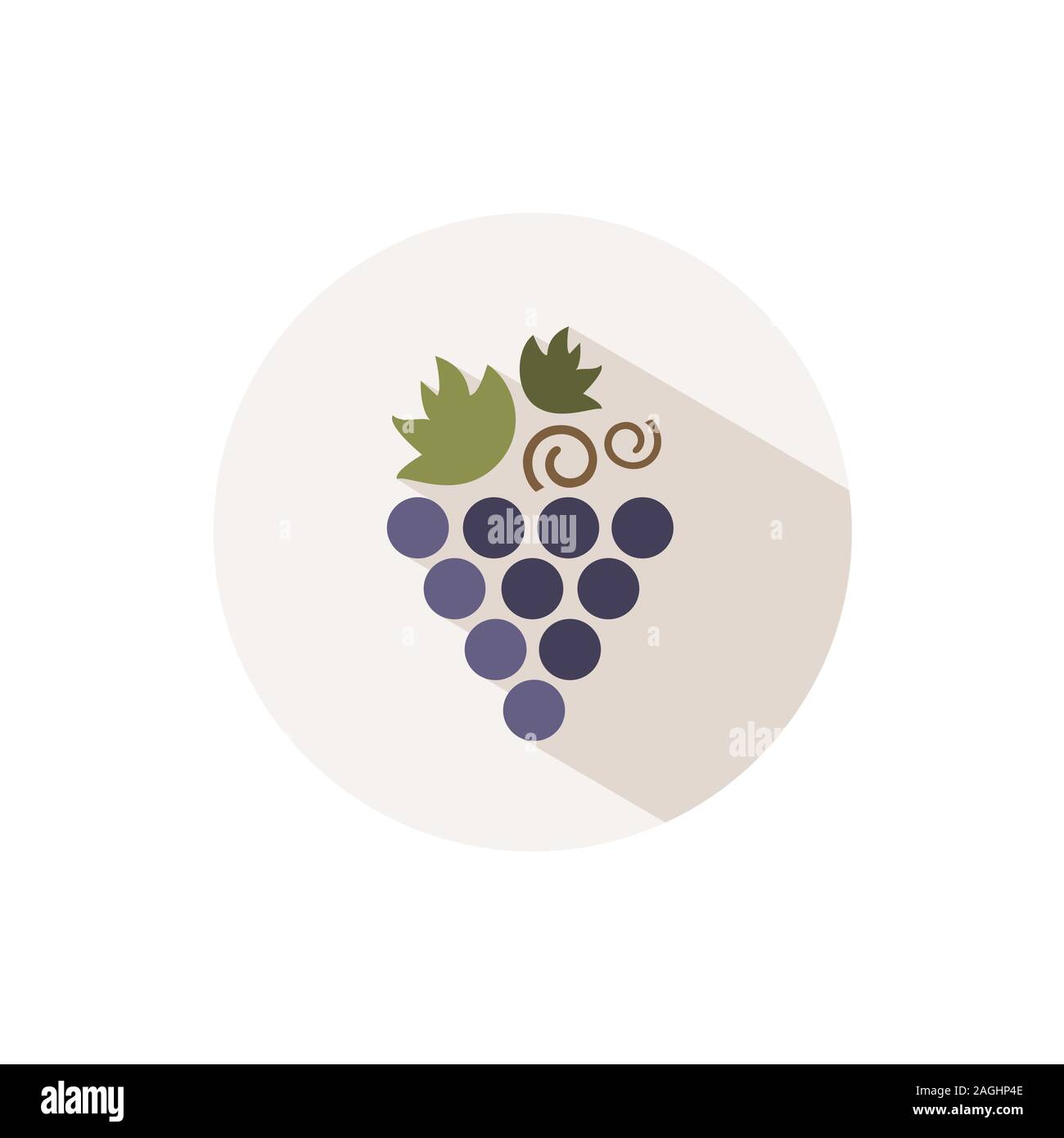 Grapes. Icon with shadow on a beige circle. Fall flat vector illustration Stock Vector