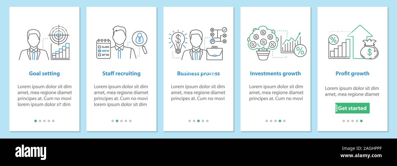 Business development onboarding mobile app page screen with linear ...