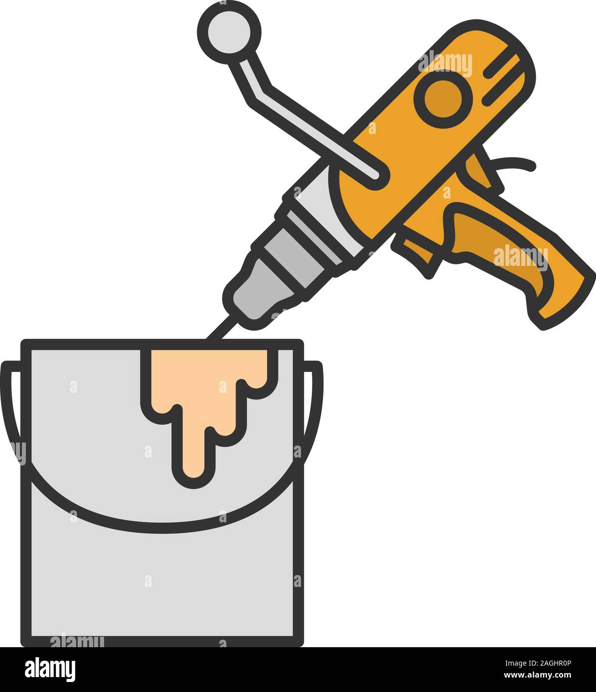Paint mixer in bucket color icon. Hand held cement mixer. Isolated