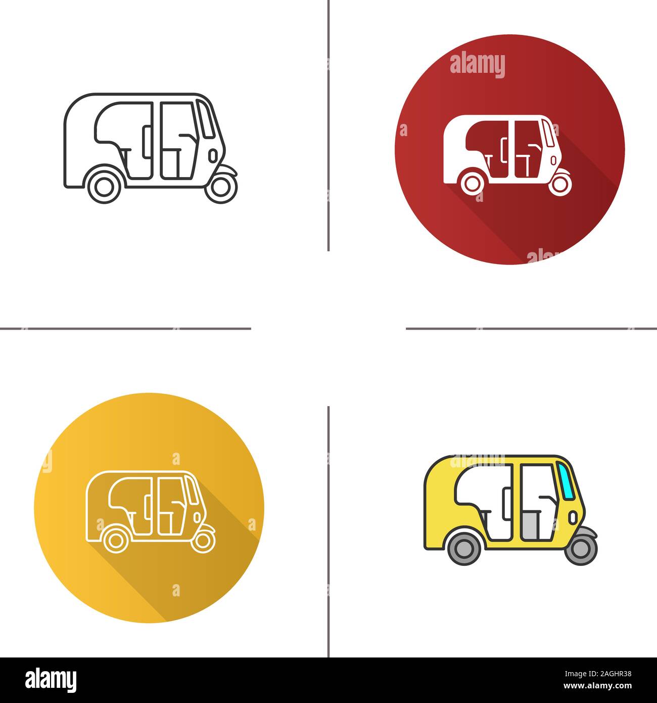Auto rickshaw icon. Tuk tuk. Flat design, linear and color styles ...