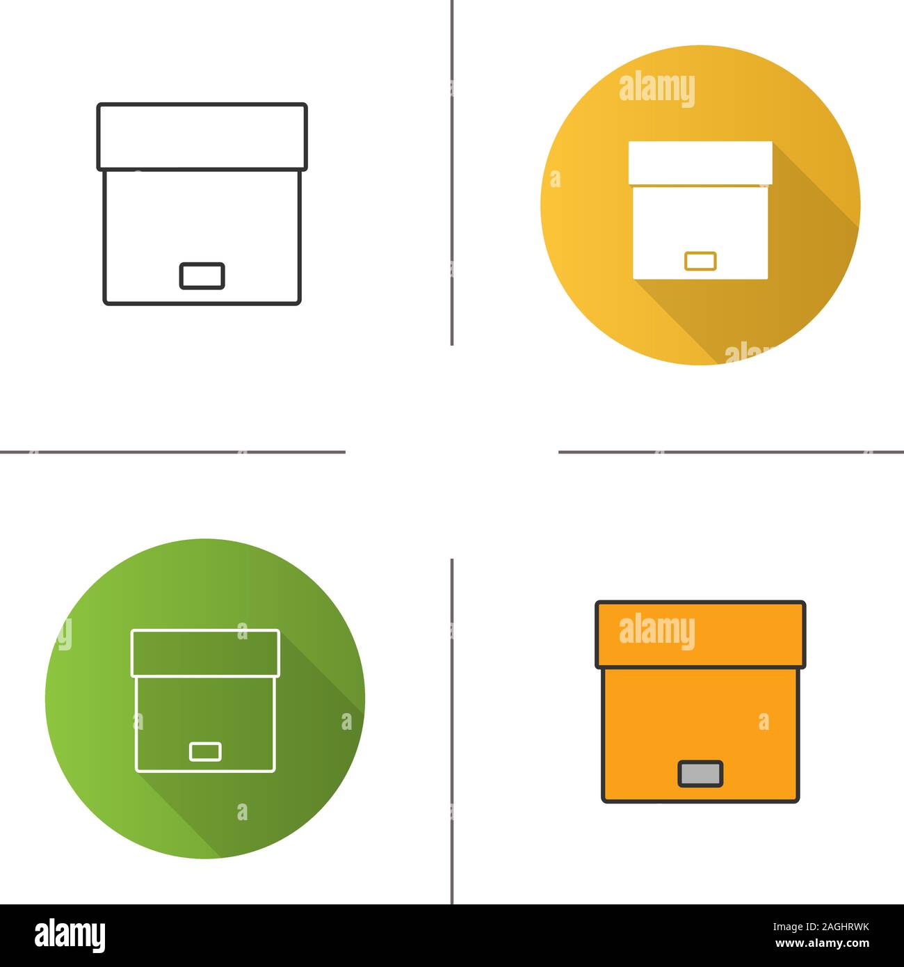 Parcel icon. Package. Cardboard box. Flat design, linear and color styles. Isolated vector illustrations Stock Vector