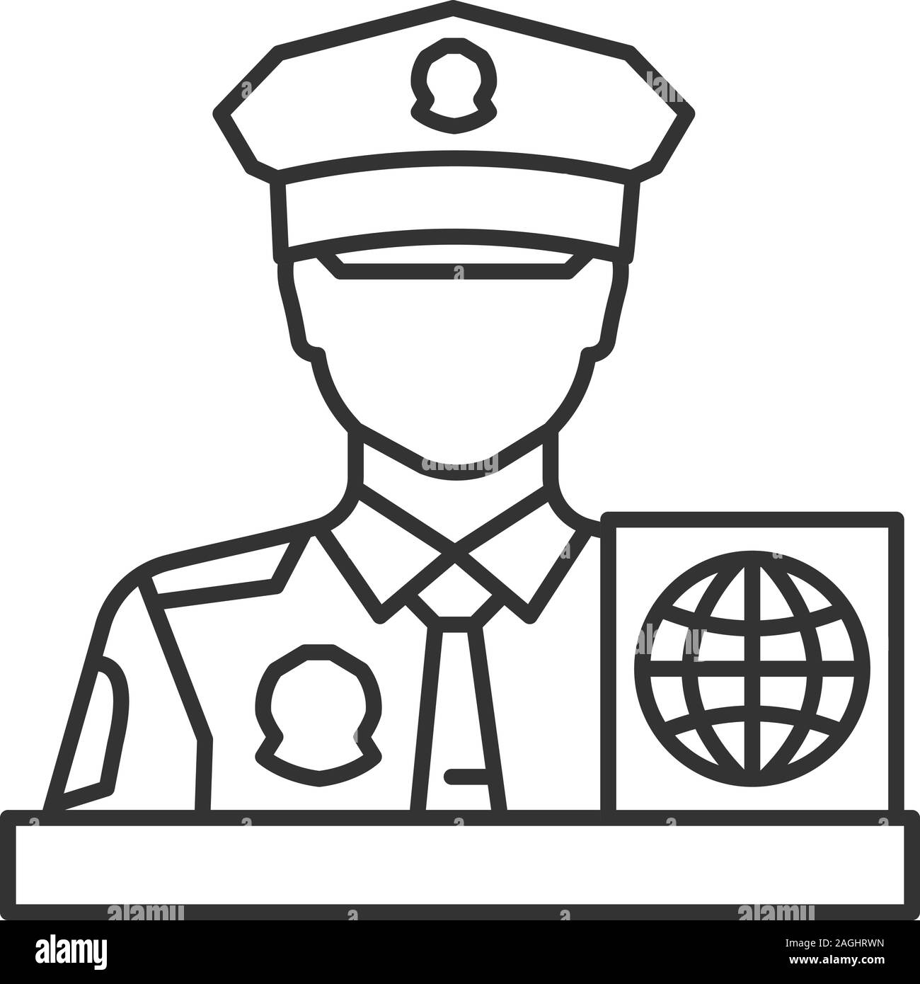 Passport control officer linear icon. Thin line illustration. Border protection service. Contour symbol. Vector isolated outline drawing Stock Vector