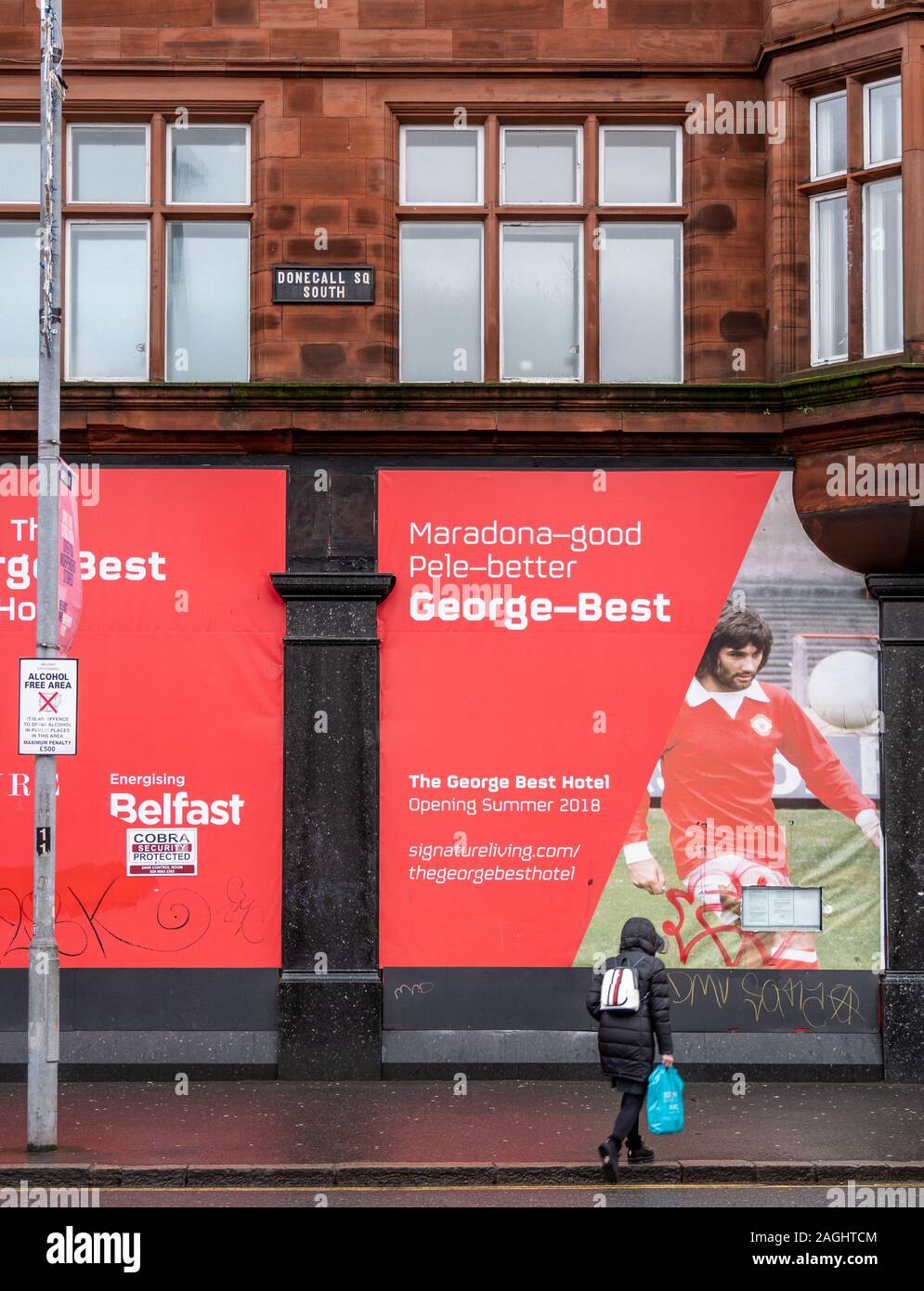 Belfast, Northern Ireland, UK - December 19, 2019: Site for George Best Hotel, Donegall Square South. Originally the Scottish Mutual Building, the hotel was to open in summer 2018 but has faced delays Stock Photo