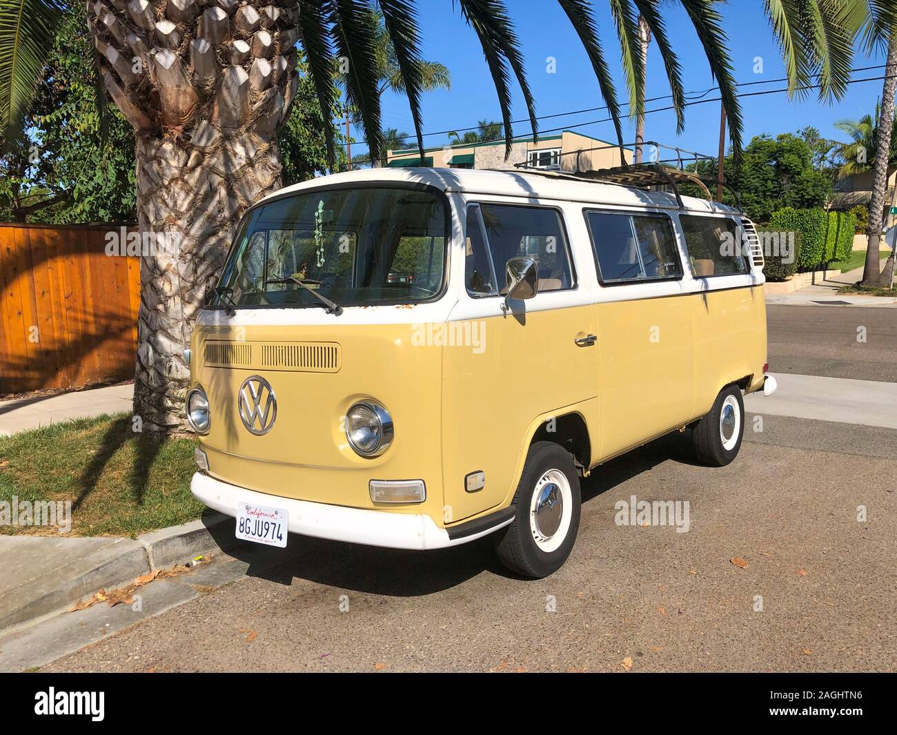 Classic beige and white vintage Volkswagen T1 camper van. San Diego, California, USA. July 13th, 2019 Stock Photo