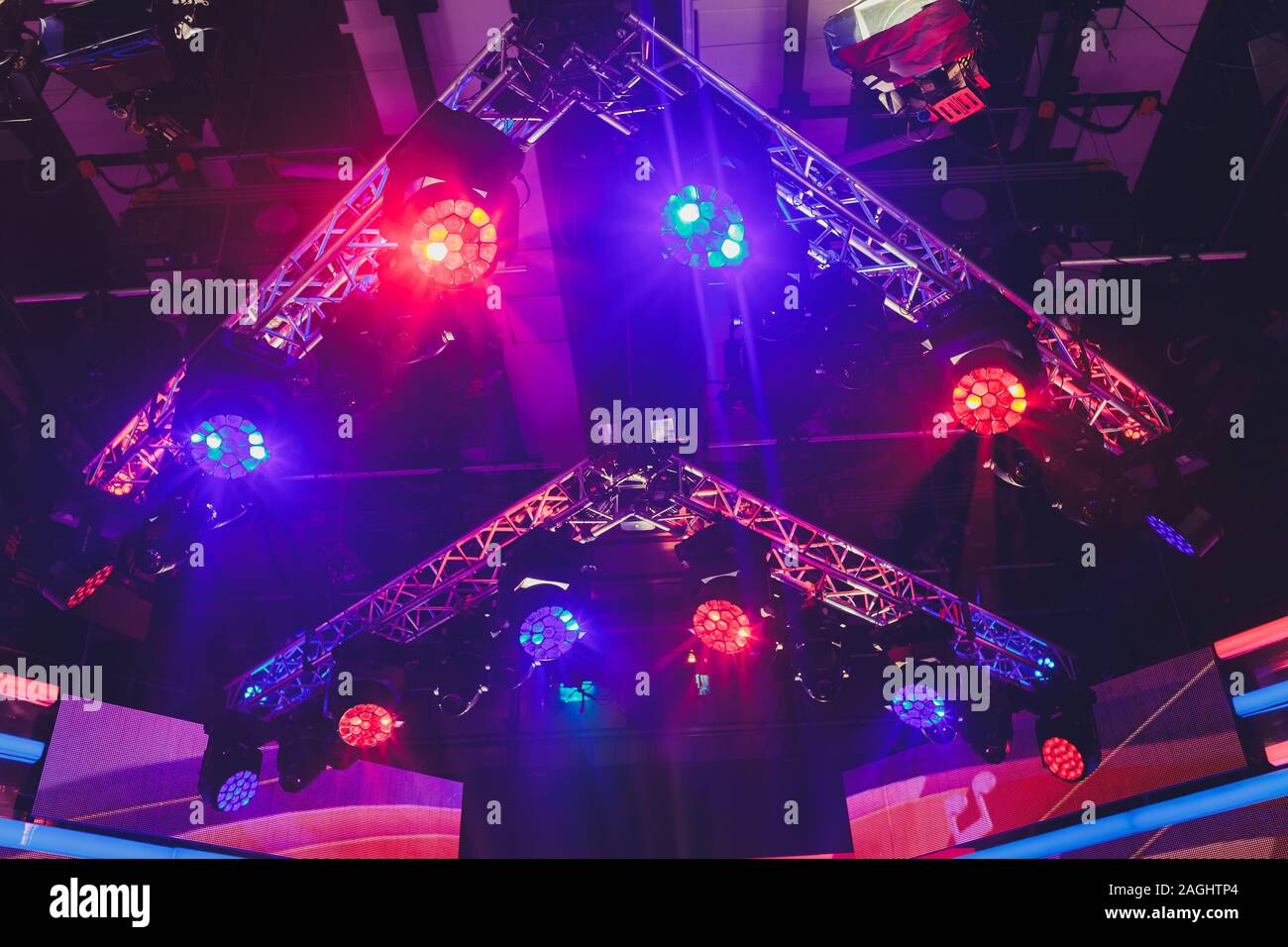 Spot light in television studio on ceiling Stock Photo
