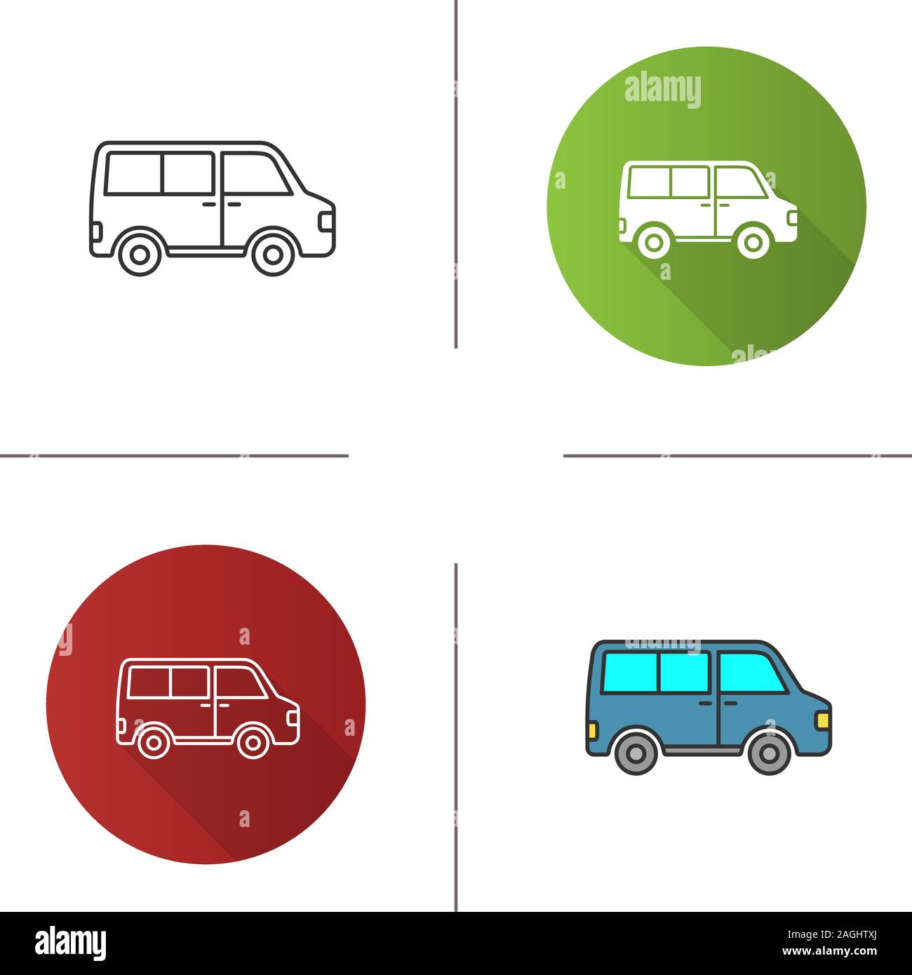 Minibus icon. Minivan. Family car. Flat design, linear and color styles ...