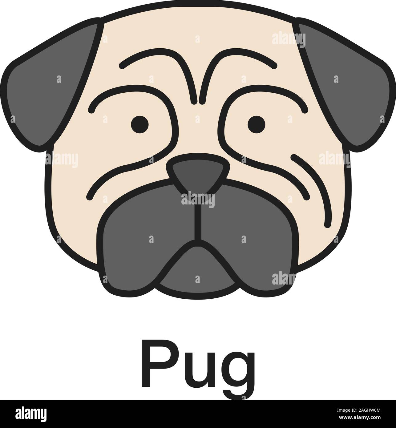 Pug color icon. Mops. Companion dog breed. Isolated vector illustration  Stock Vector Image & Art - Alamy