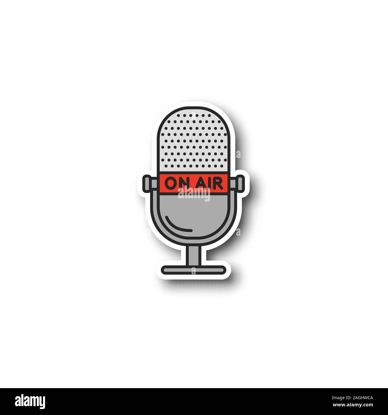 Microphone patch. Color sticker. Radio broadcasting. On air. Vector