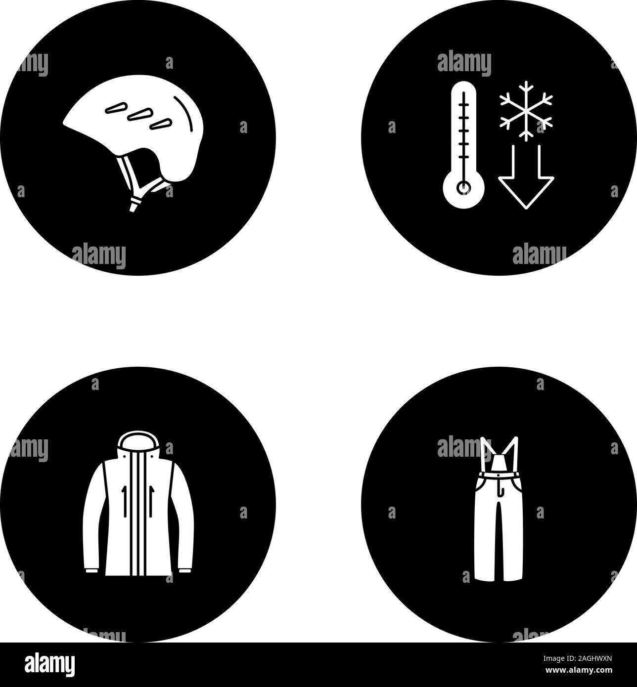 Winter activities glyph icons set. Helmet, winter temperature, ski ...