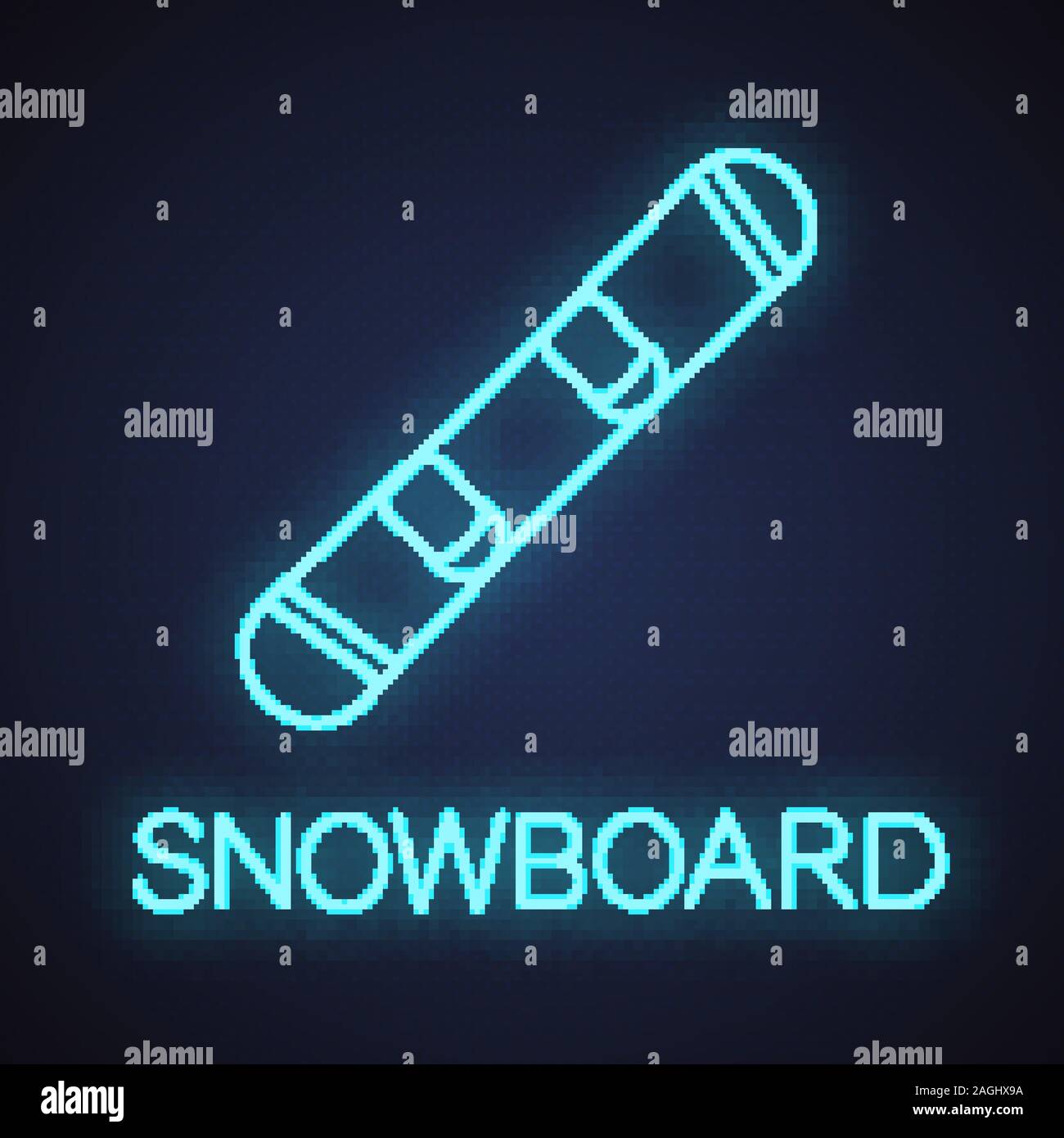 Snowboard neon light icon. Glowing sign. Vector isolated illustration